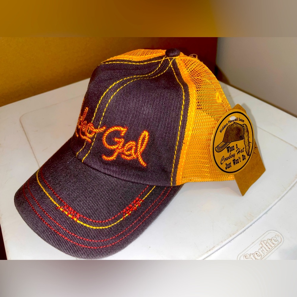 NWT CATCHFLY Rodeo Gal PONYTAIL BASEBALL CAP Brown Yellow New